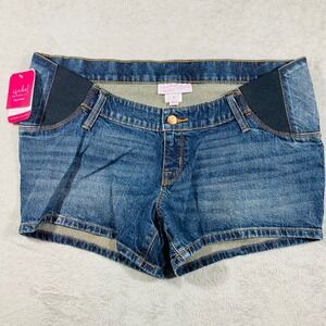 Isabel Maternity Denim Shorts Women 8 Blue Expandable Side Panel Midi Short